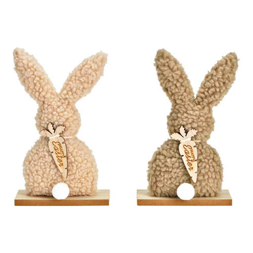 Picture of FLUFFY RABBIT ON WOODEN DISPLAY 13CM